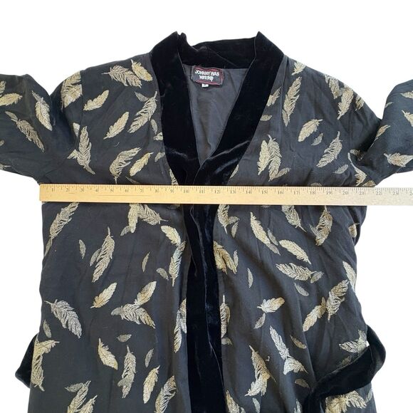 Johnny Was Velvet Metallic Feathers Kimono Cardigan Women M Floral Boho W Belt - Picture 6 of 10